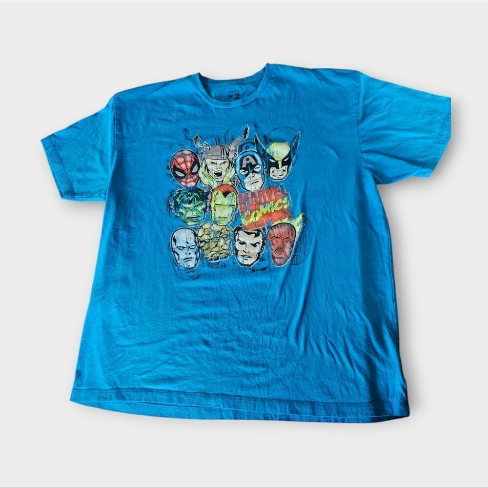 Vintage Marvel Heroes Comics Blue Graphic Avengers X-Men Spider Man T-Shirt XXL